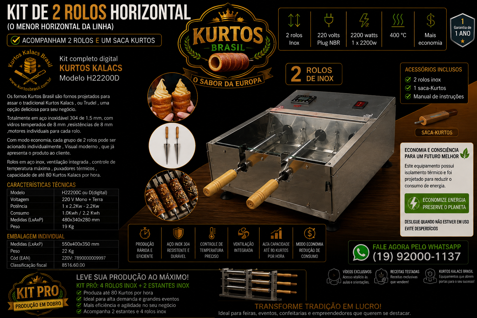 Kurtos Brasil - Forno Horizontal 2 rolos