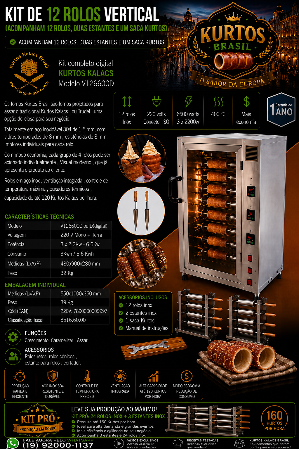 Kurtos Brasil - Forno Vertical 12 rolos