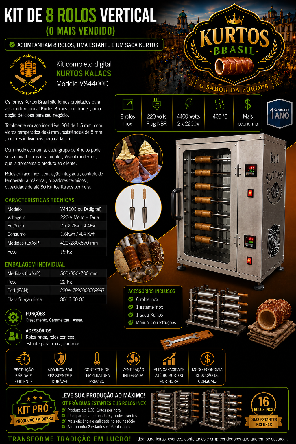 Kurtos Brasil - Forno Vertical 8 rolos